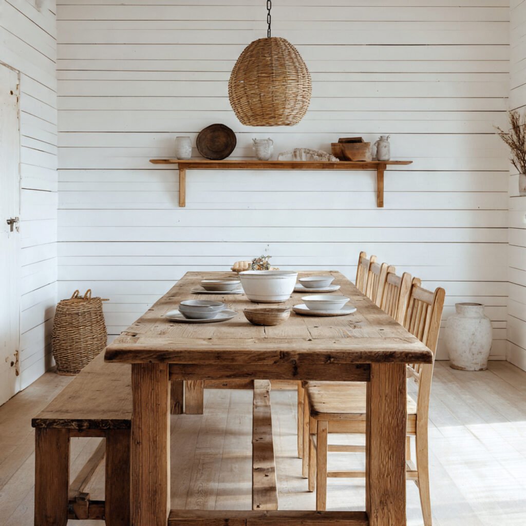 Farmhouse Table with Shiplap Backdrop Ideas