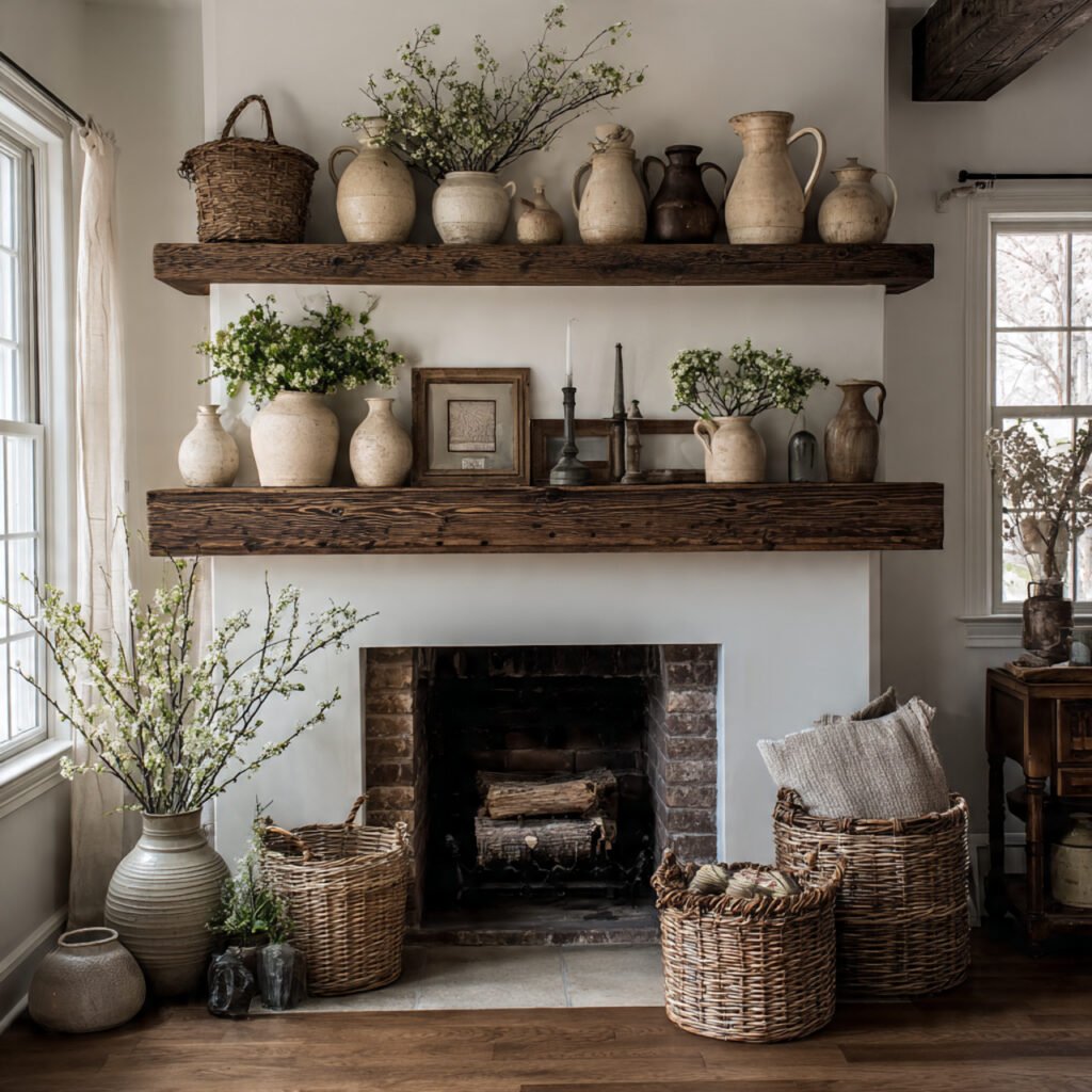 27 Spring Fireplace Ideas to Brighten Your Mantel 21 Farmhouse shelf styling ideas