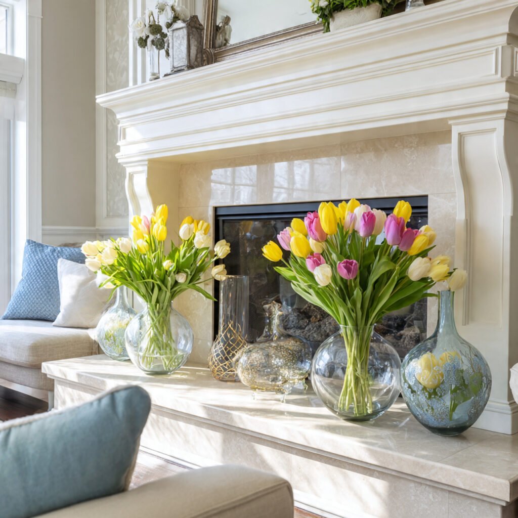 27 Spring Fireplace Ideas to Brighten Your Mantel 12 Tulip display arrangement ideas