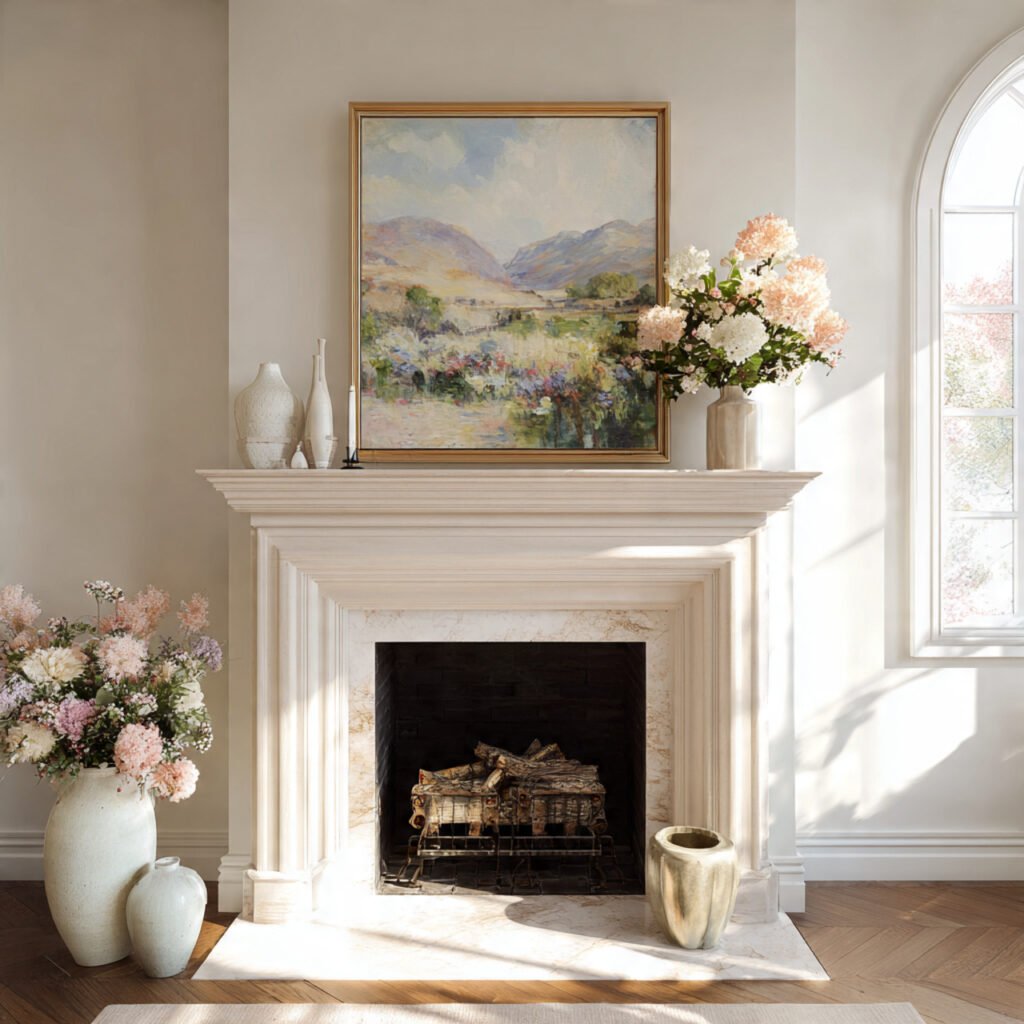 27 Spring Fireplace Ideas to Brighten Your Mantel 22 Seasonal artwork display ideas