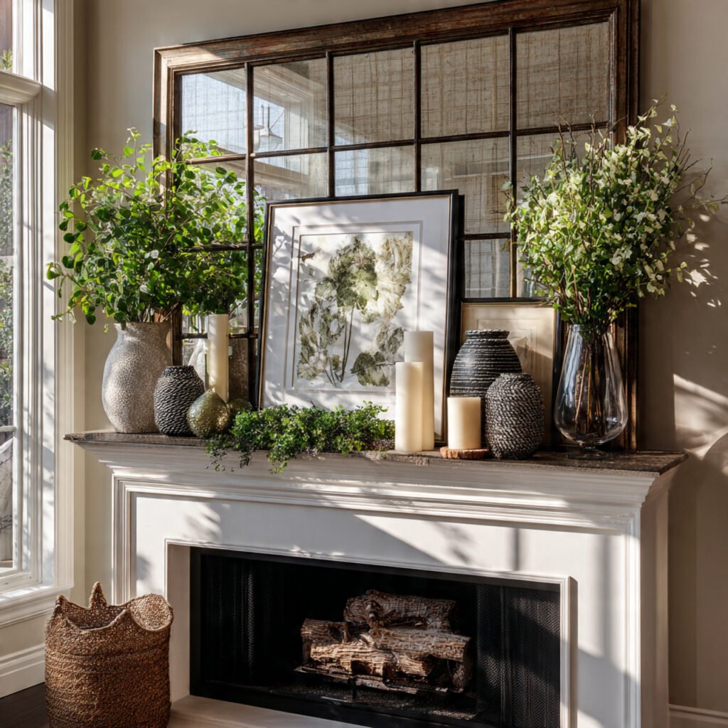 27 Spring Fireplace Ideas to Brighten Your Mantel 25 Layered mantel arrangement ideas