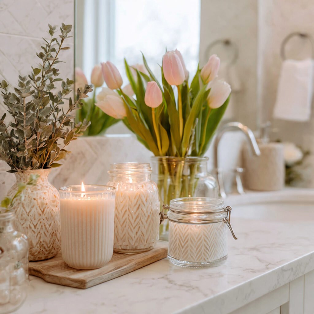 27 Creative Easter Bathroom Decor Ideas for Small & Stylish Spaces 21 Countertop Spring Arrangement Ideas