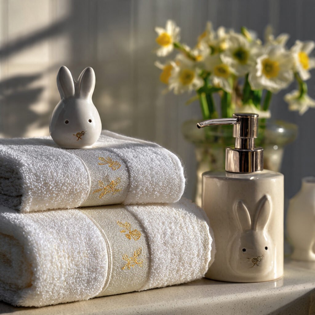 27 Creative Easter Bathroom Decor Ideas for Small & Stylish Spaces 18 Easter Bathroom Decor Ideas-Themed Hand Towel