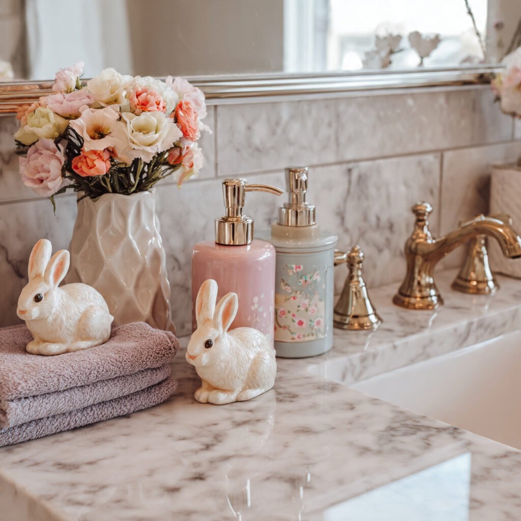 27 Creative Easter Bathroom Decor Ideas for Small & Stylish Spaces 3 Bunny-Inspired Vanity Decor Ideas