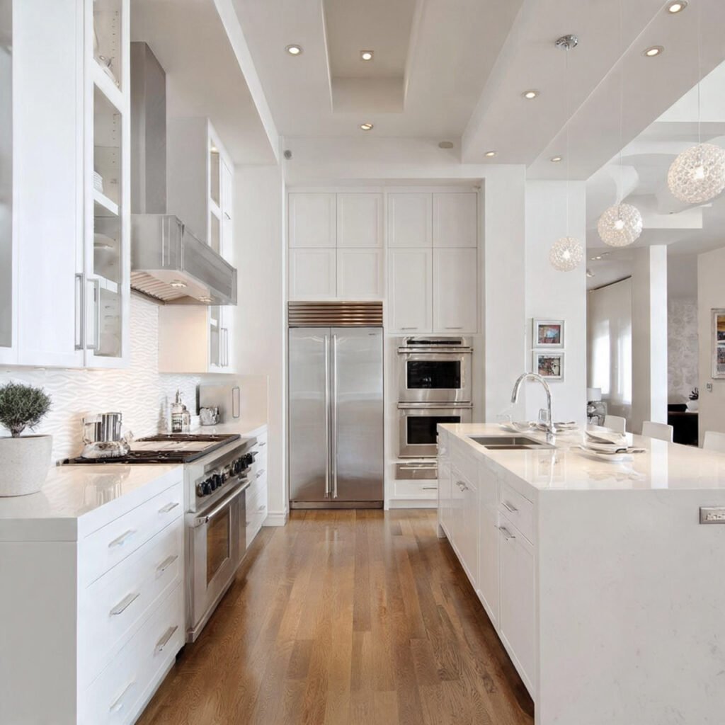 White Kitchen Cabinets with Ceiling-Height Design