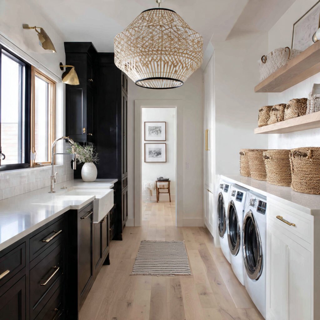 32 Stunning Laundry Room Makeover Ideas 2026 for Stylish Homes 13 Laundry Room Makeover Ideas with Statement Lighting