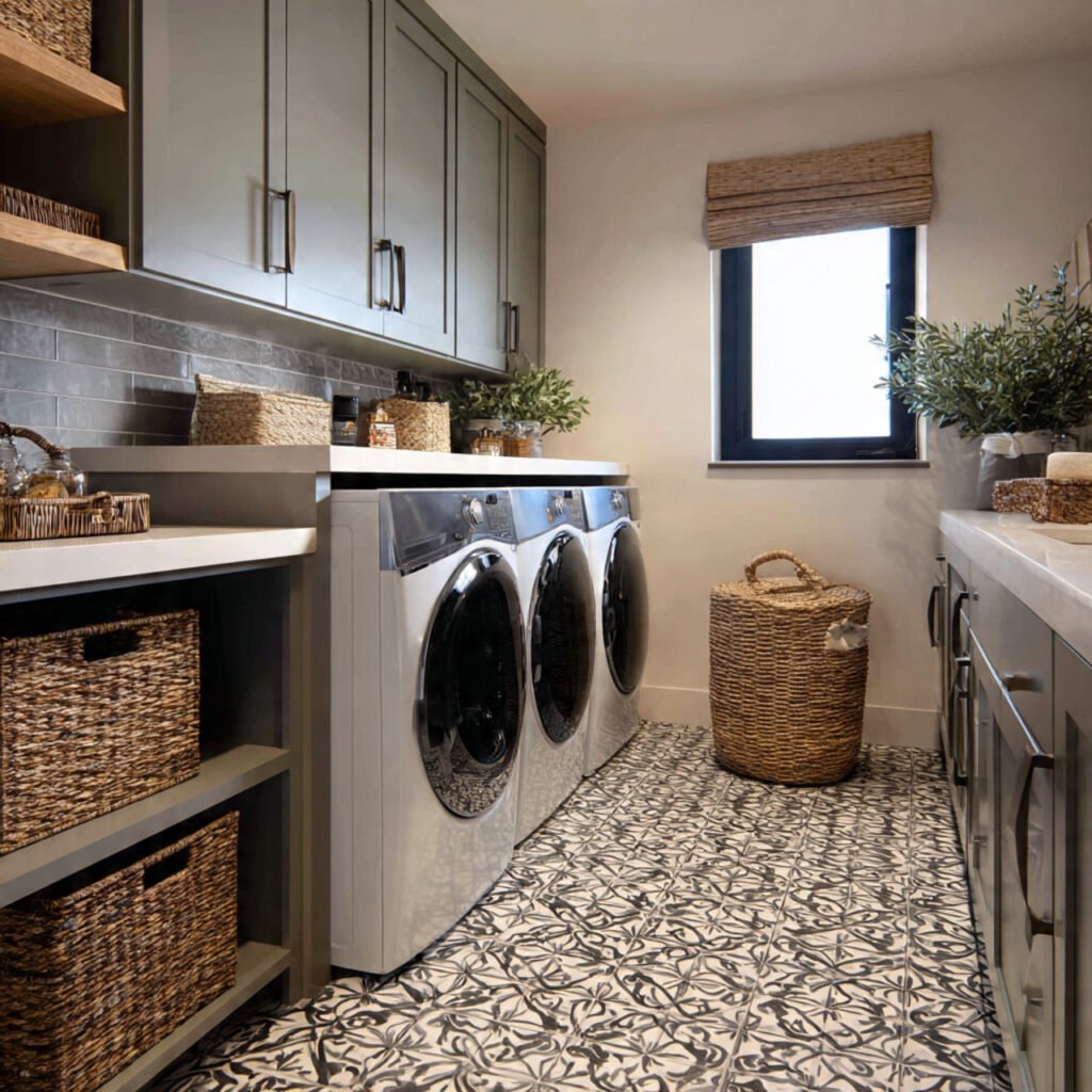 32 Stunning Laundry Room Makeover Ideas 2026 for Stylish Homes 17 Laundry Room Makeover Ideas with Patterned Flooring