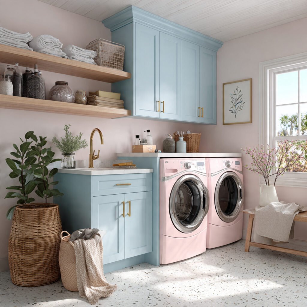 32 Stunning Laundry Room Makeover Ideas 2026 for Stylish Homes 23 Laundry Room Makeover Ideas with Soft Pastel Palettes