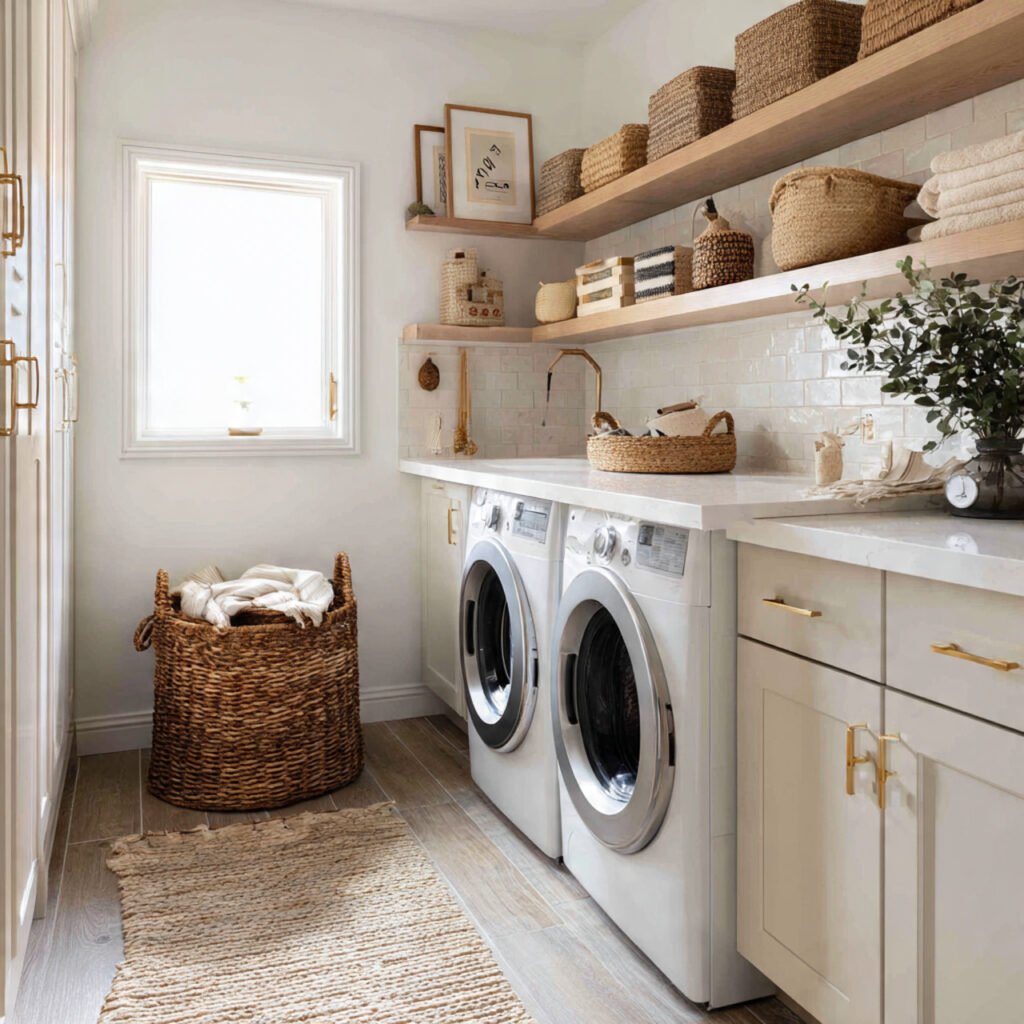 32 Stunning Laundry Room Makeover Ideas 2026 for Stylish Homes 10 Laundry Room Makeover Ideas with Open Shelving