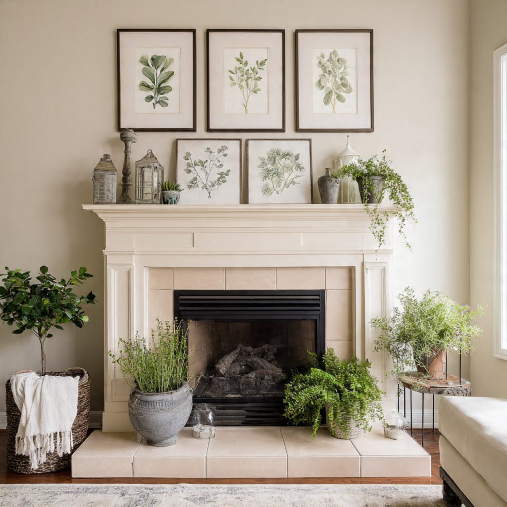27 Spring Fireplace Ideas to Brighten Your Mantel 19 Botanical art display ideas