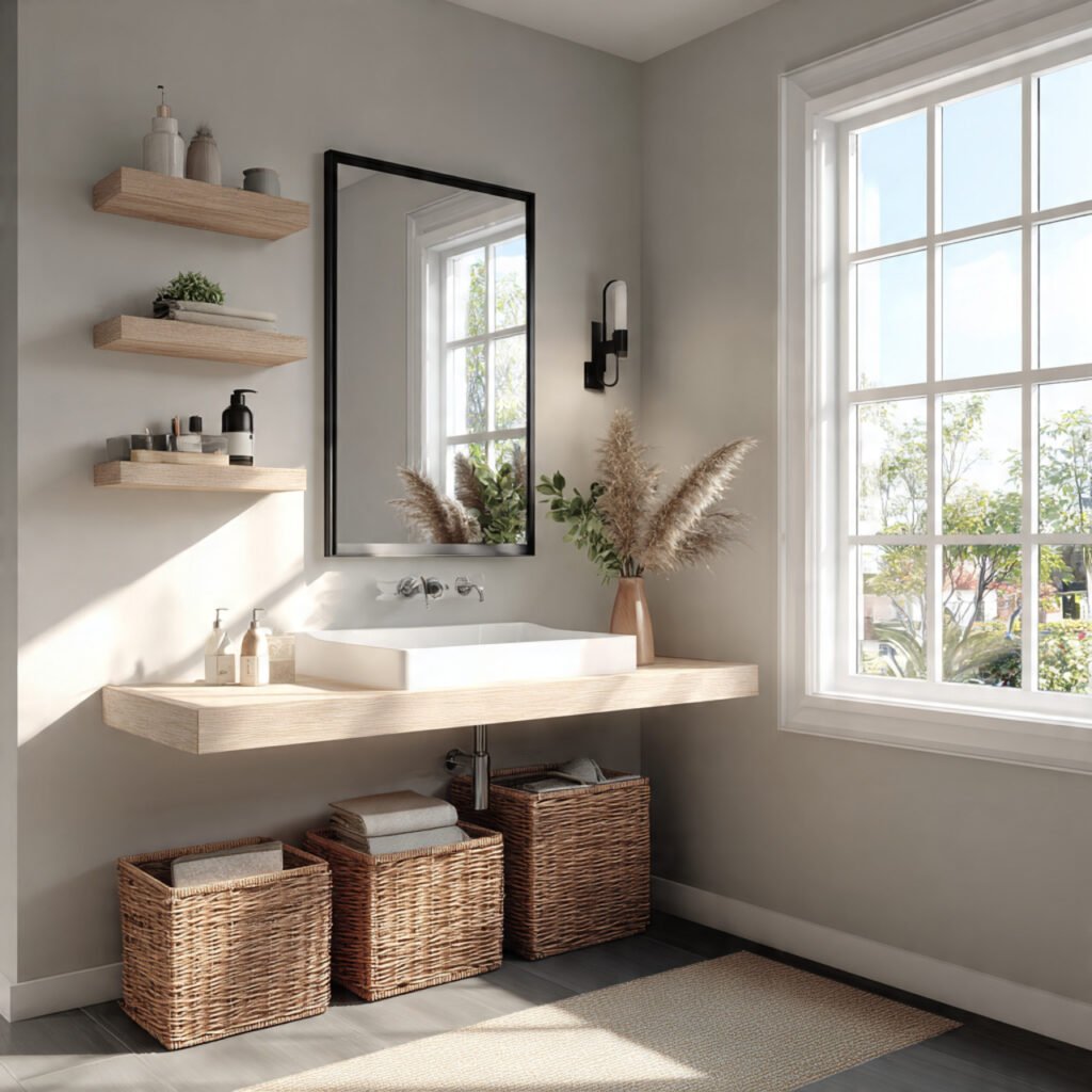 25 Bathroom Sink Decor Ideas That Instantly Elevate Your Vanity 9 Floating vanity accent ideas