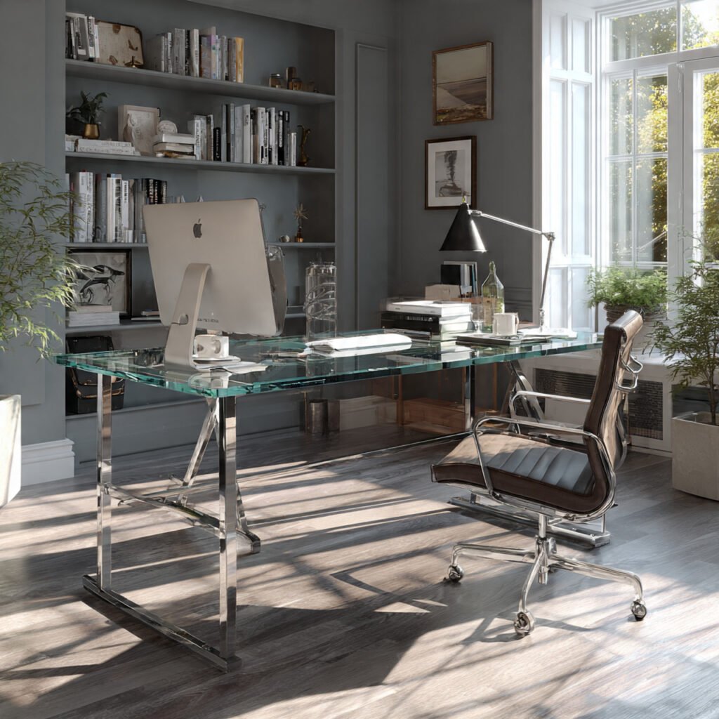 30 Aesthetic Home Office Desk Setup Ideas for Productivity 27 Glass Desk Setup Ideas