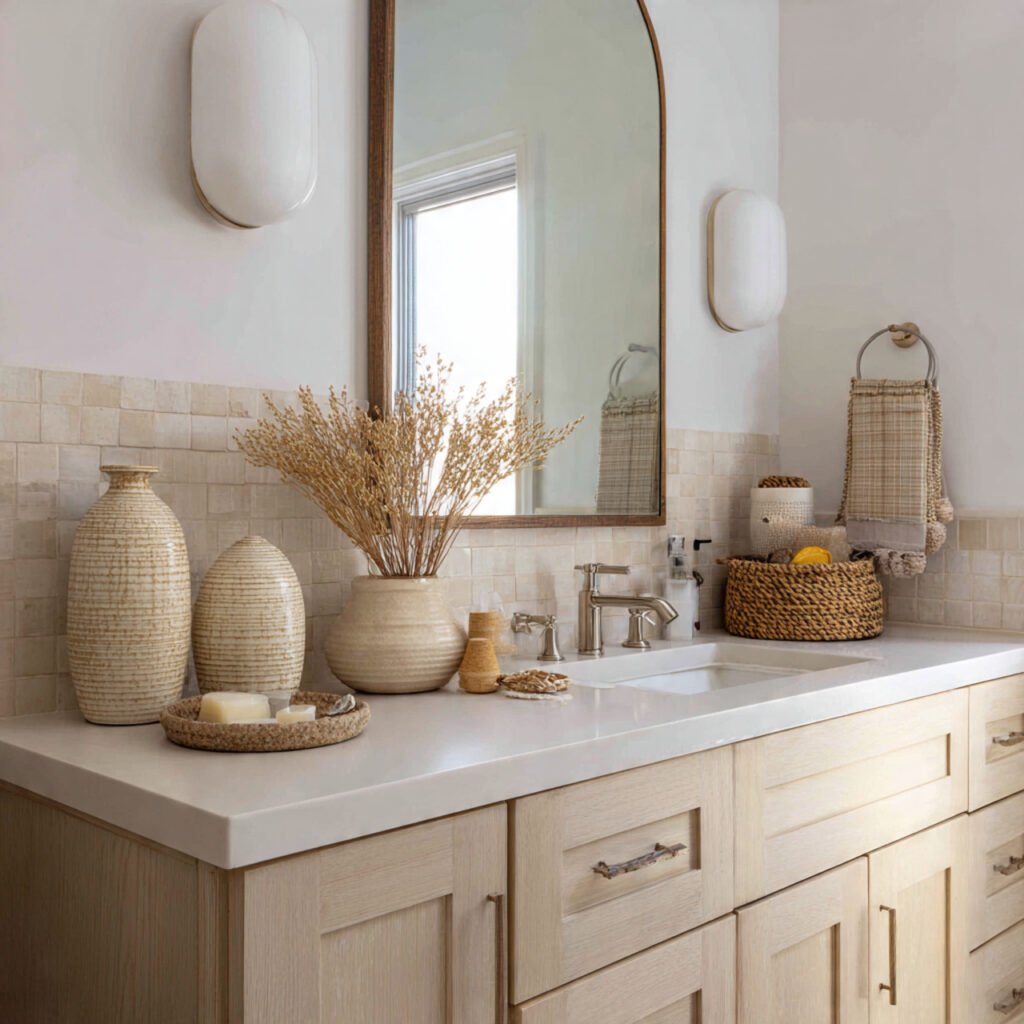 25 Bathroom Sink Decor Ideas That Instantly Elevate Your Vanity 15 Neutral vanity arrangement ideas