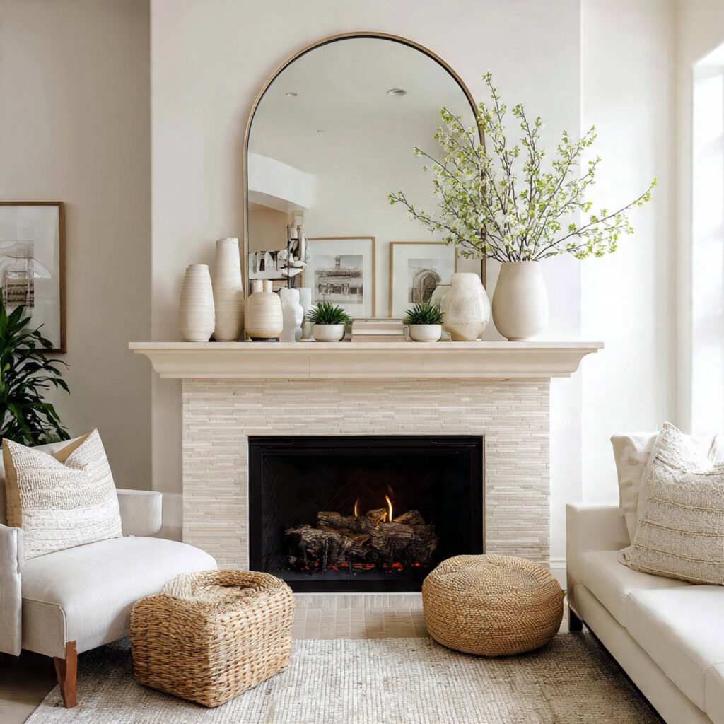 27 Spring Fireplace Ideas to Brighten Your Mantel 14 Neutral seasonal decor ideas