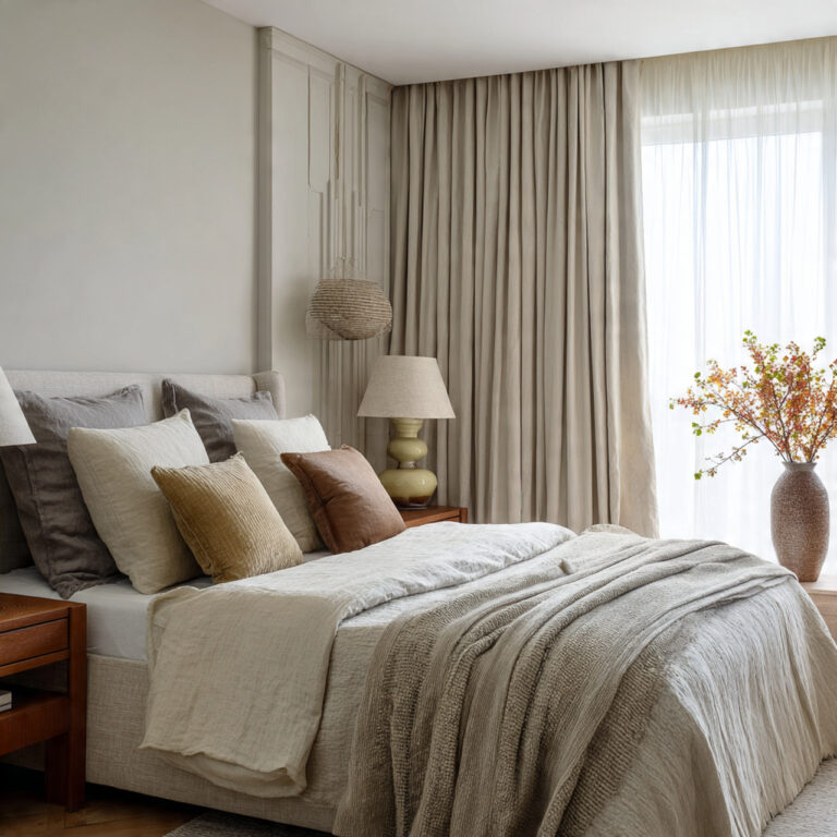 Blackout Curtains for Bedroom Ideas 2026 Inspired by Modern Interiors 1 Neutral Layered Bedroom Curtain Ideas