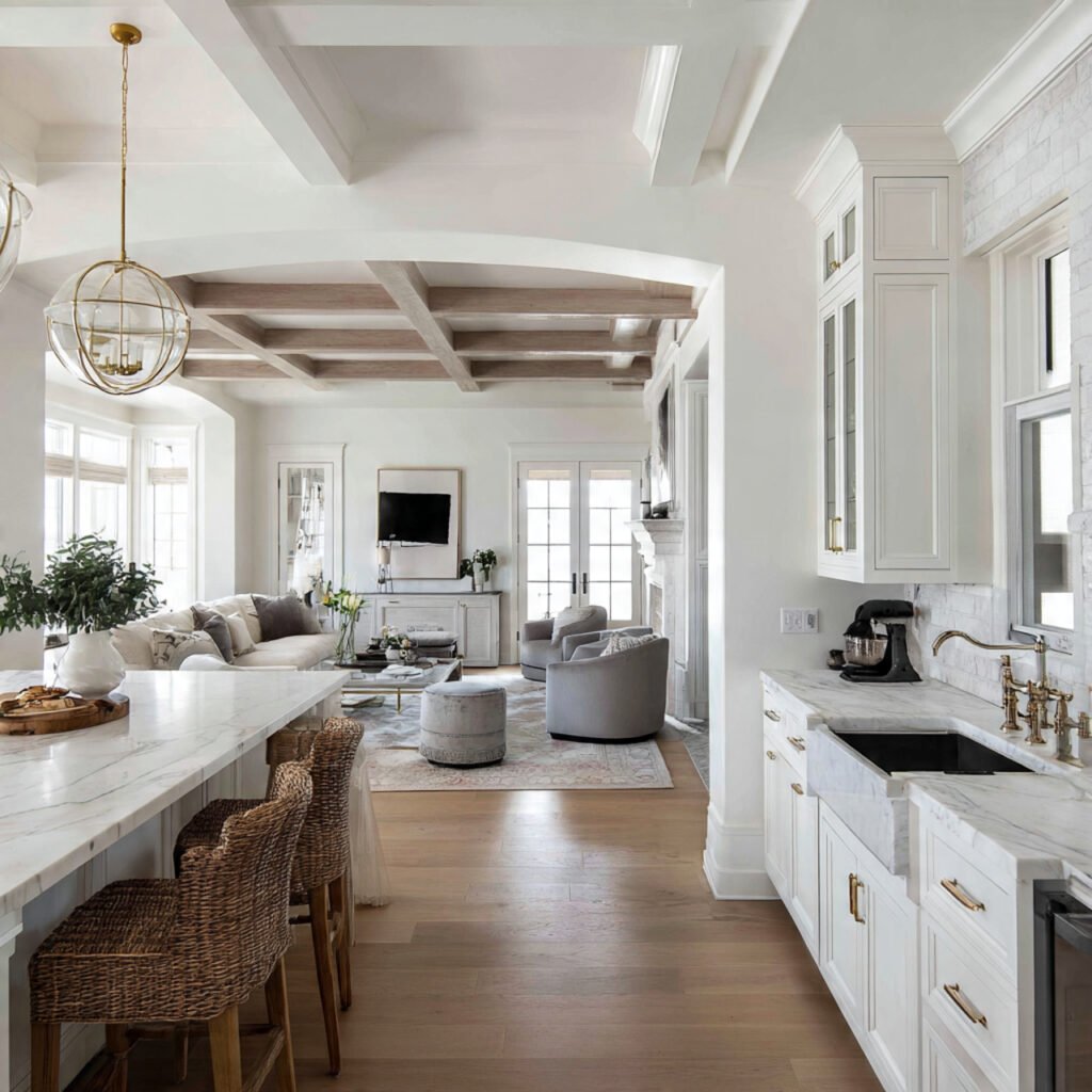Elegant White Kitchen Cabinets for Open-Plan Kitchens