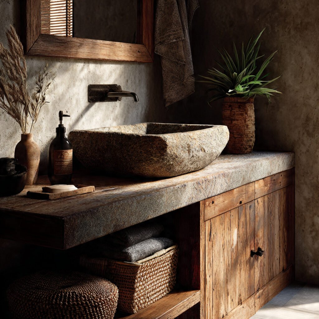25 Bathroom Sink Decor Ideas That Instantly Elevate Your Vanity 7 Rustic countertop accent ideas