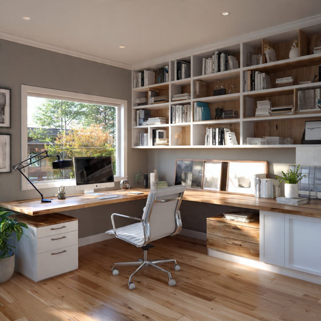 30 Aesthetic Home Office Desk Setup Ideas for Productivity 6 L-Shaped Desk Setup Ideas