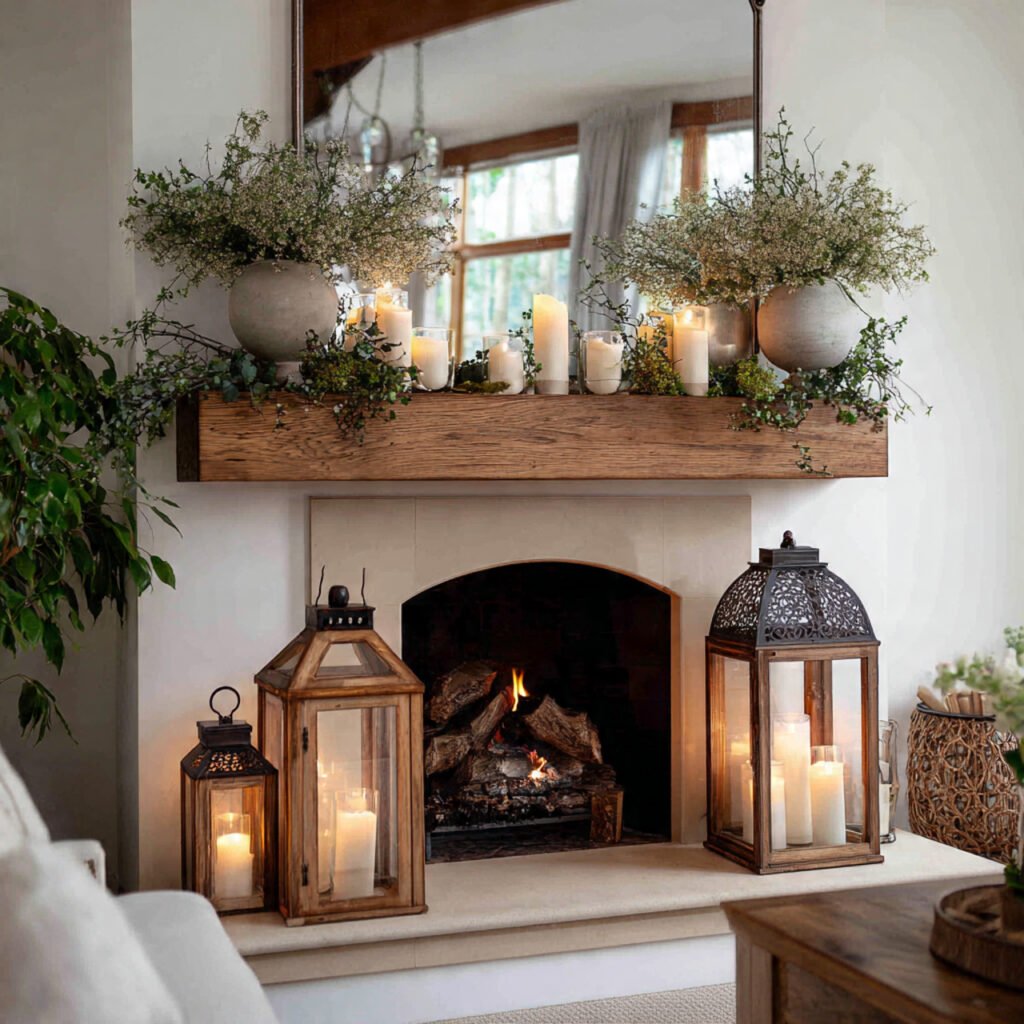 27 Spring Fireplace Ideas to Brighten Your Mantel 17 Lantern centerpiece ideas