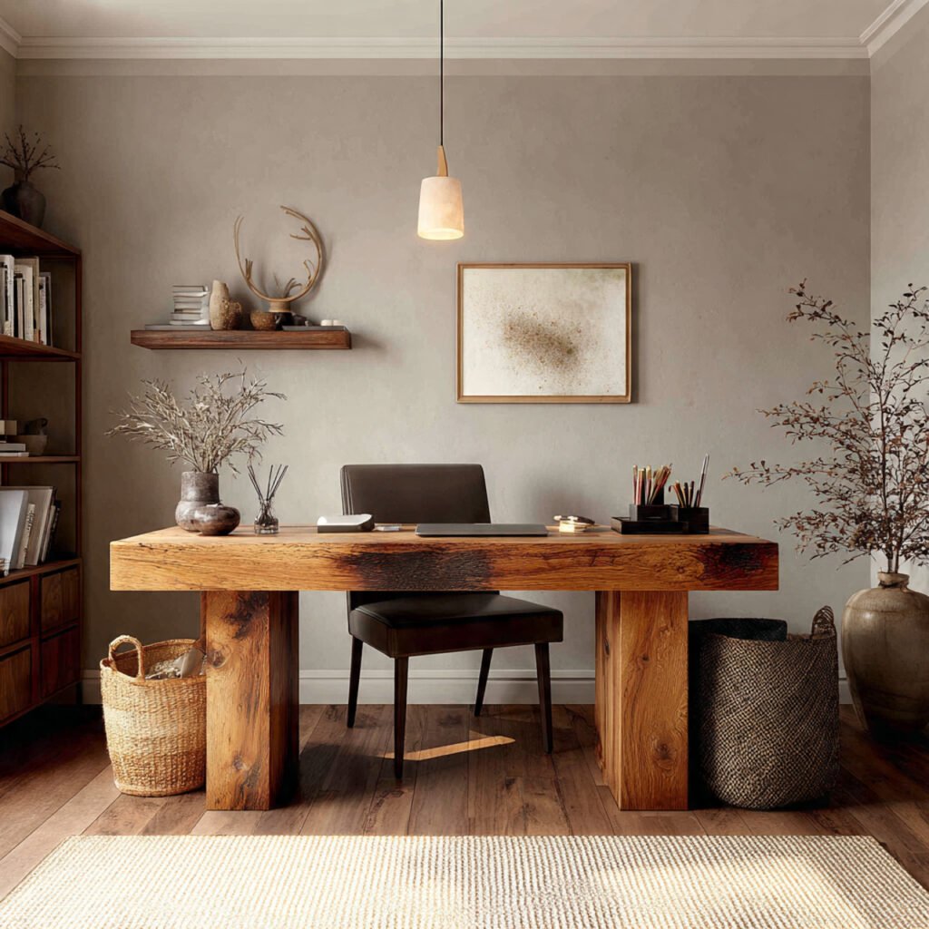 30 Aesthetic Home Office Desk Setup Ideas for Productivity 28 Wood and Natural Tone Desk Setup Ideas