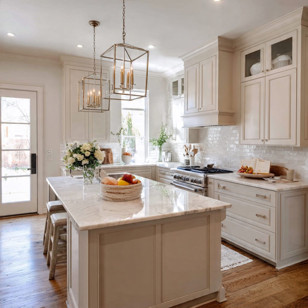 White Kitchen Cabinets with Warm Neutral Palettes