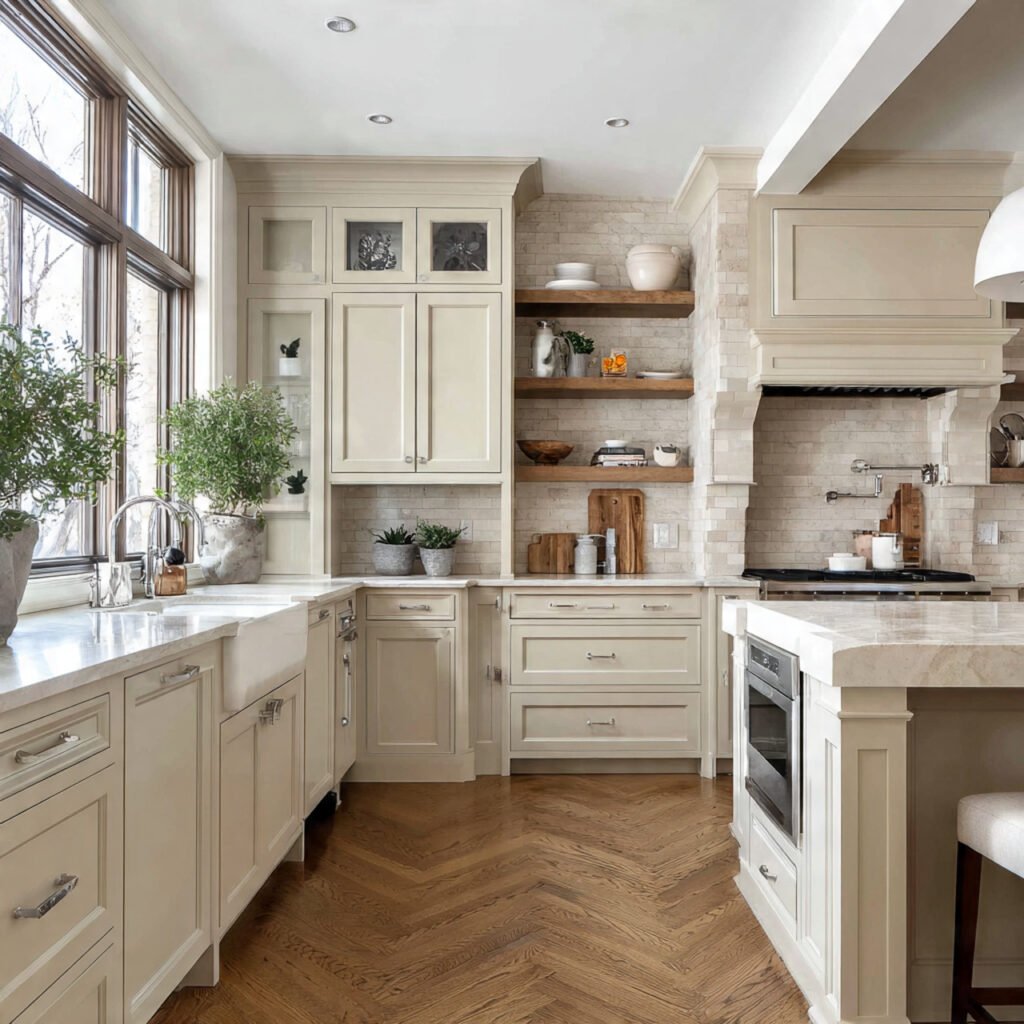 White Kitchen Cabinets with Soft Beige Undertones