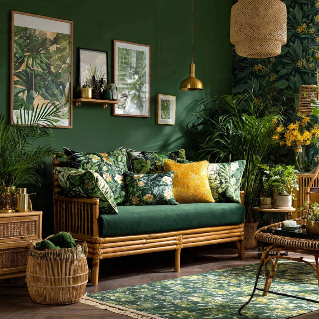 Botanical and Jungle Green Living Room Ideas