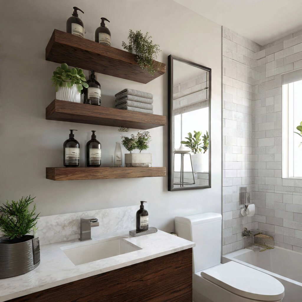 21 DIY Bathroom Shelving Ideas for Modern and Rustic Bathrooms 18 Narrow Wall Shelf Bathroom Ideas