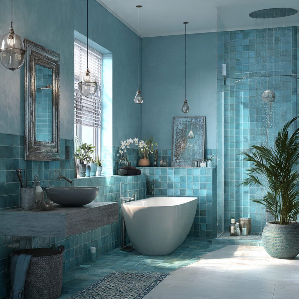 Aqua and Blue Tone Bathroom Ideas