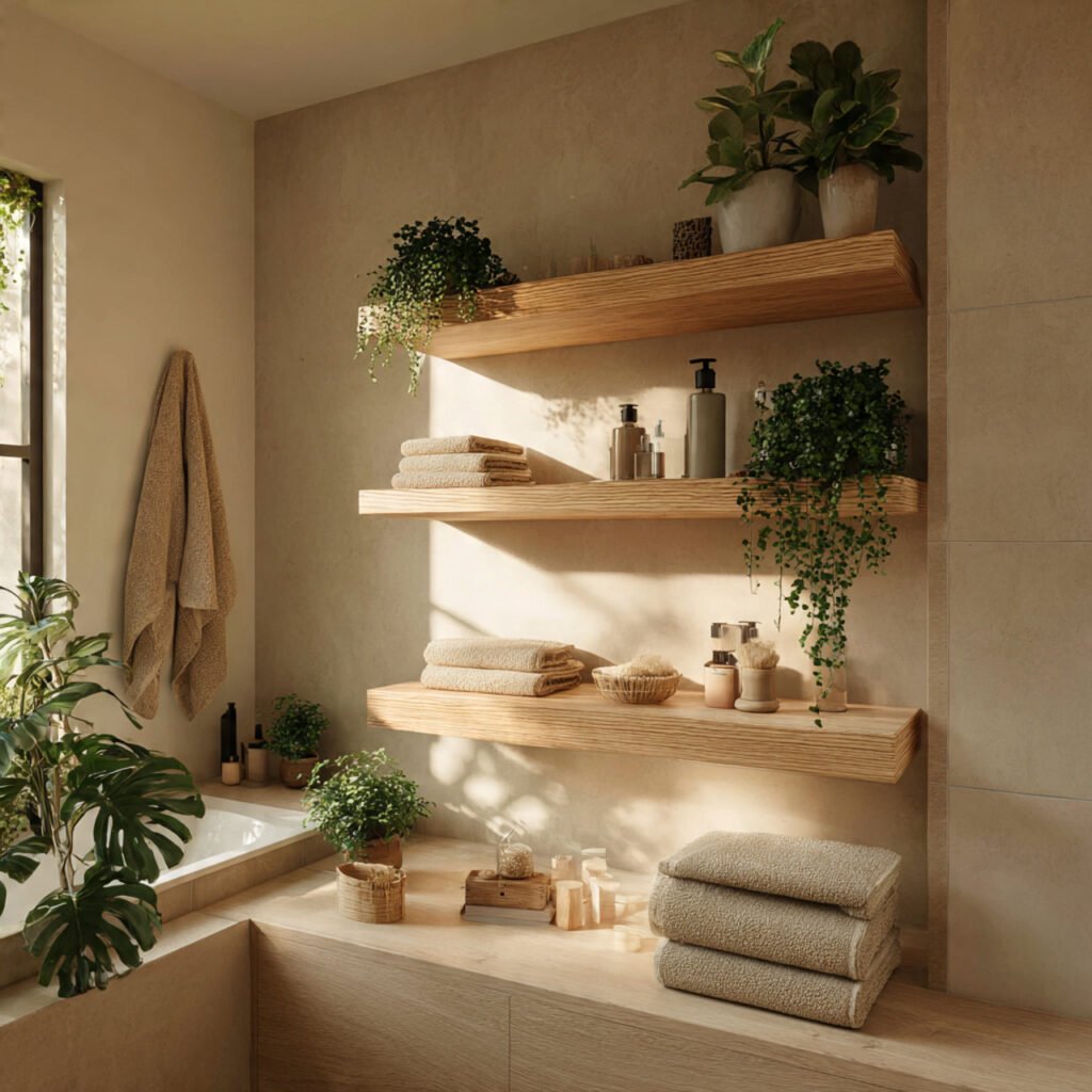 Natural Wood Shelf Styling Ideas