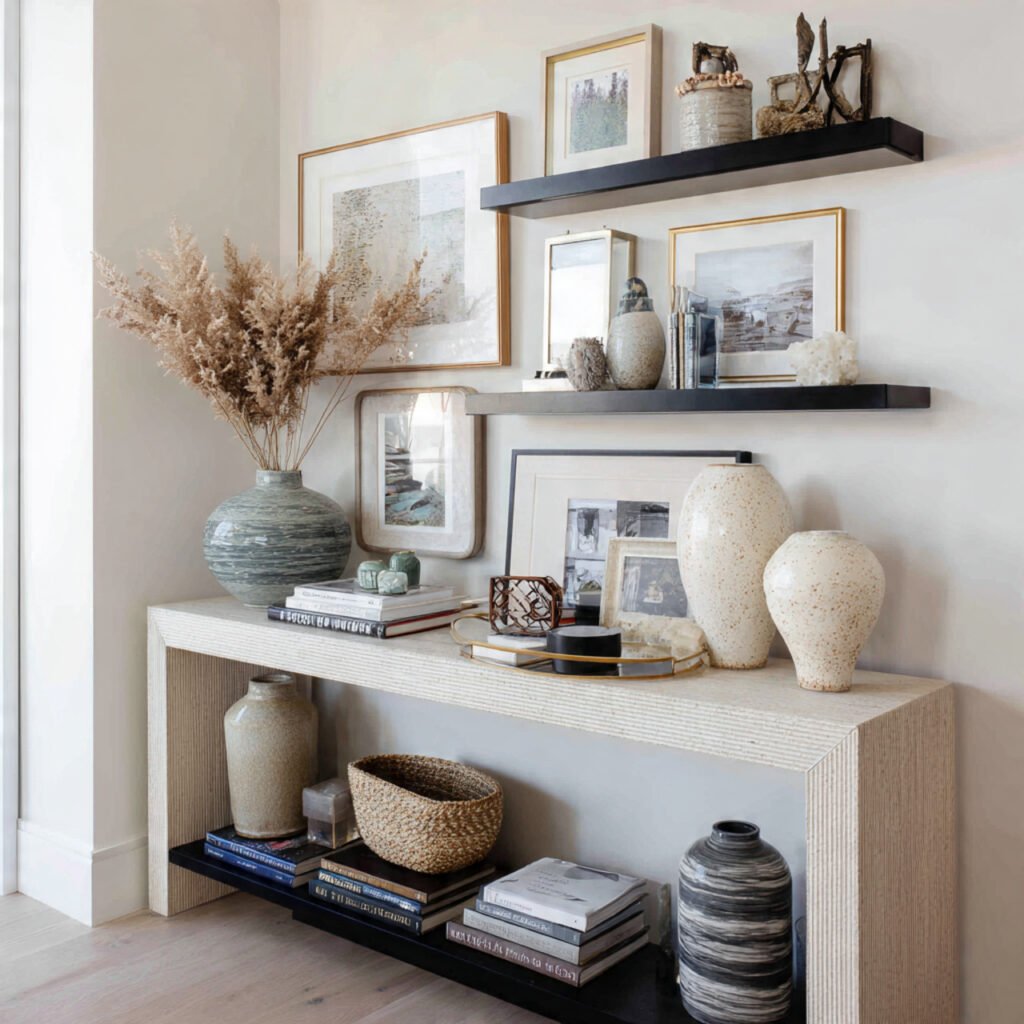 27 Stunning Entryway Table Ideas for Modern and Cozy Homes 24 Layered Decorative Styling Ideas