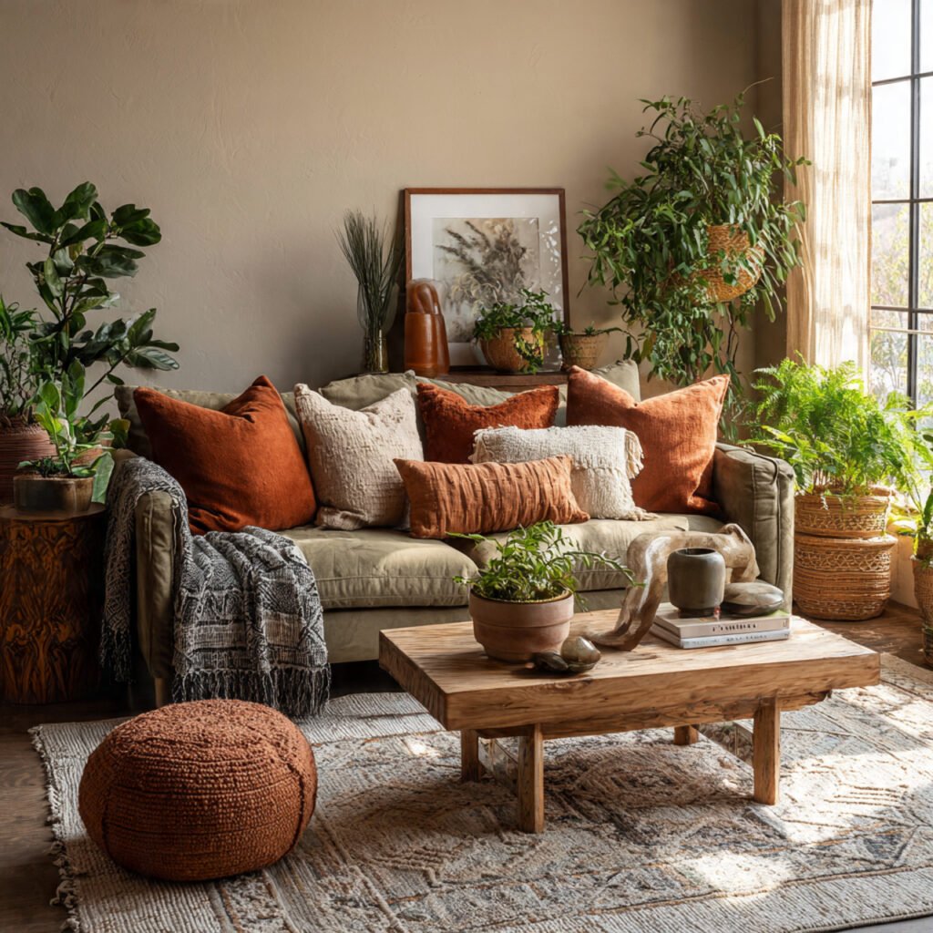 Earth Tone Bohemian Living Room Ideas