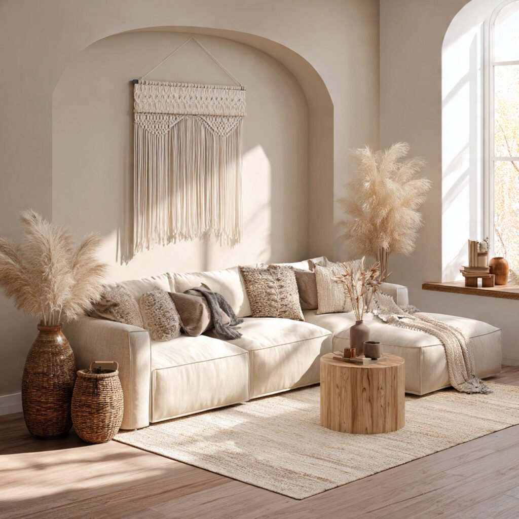 Neutral Bohemian Living Room Ideas