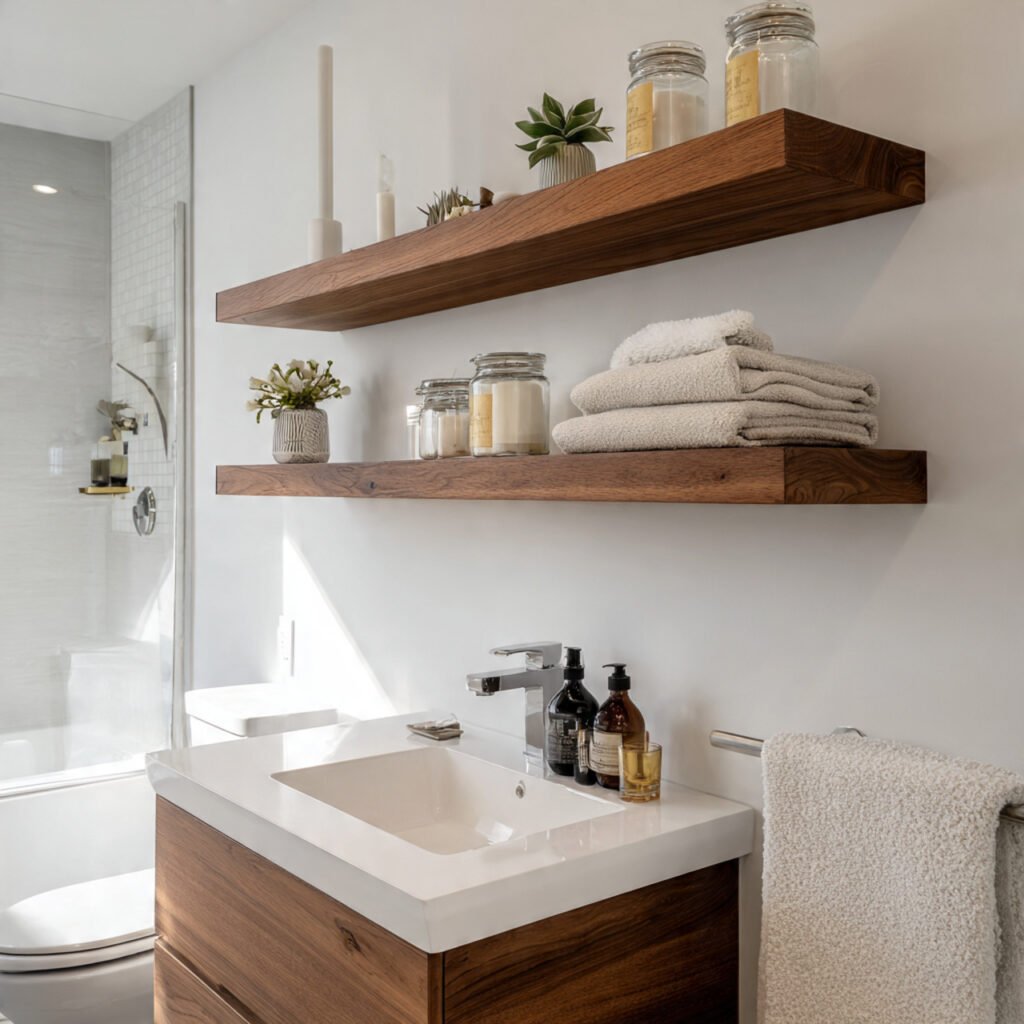21 DIY Bathroom Shelving Ideas for Modern and Rustic Bathrooms 3 Floating Wall Shelf Bathroom Decor Ideas
