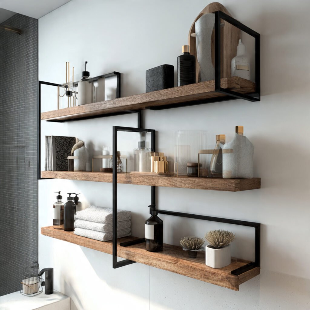 21 DIY Bathroom Shelving Ideas for Modern and Rustic Bathrooms 20 Black Metal Bathroom Shelf Ideas