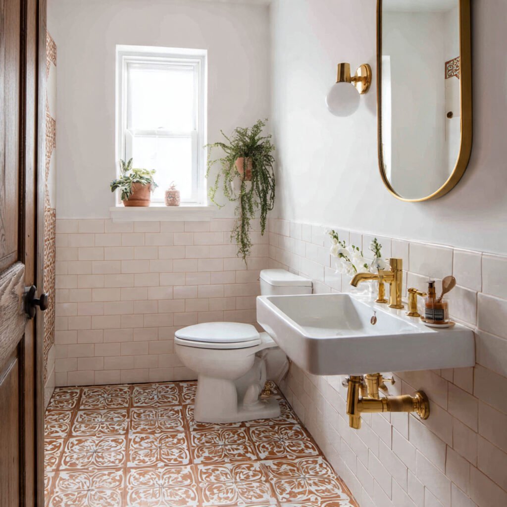 22 Stunning Bathroom Remodel Ideas for Every Style and Every Budget 16 Bathroom Remodel With Patterned Floor Tile Ideas