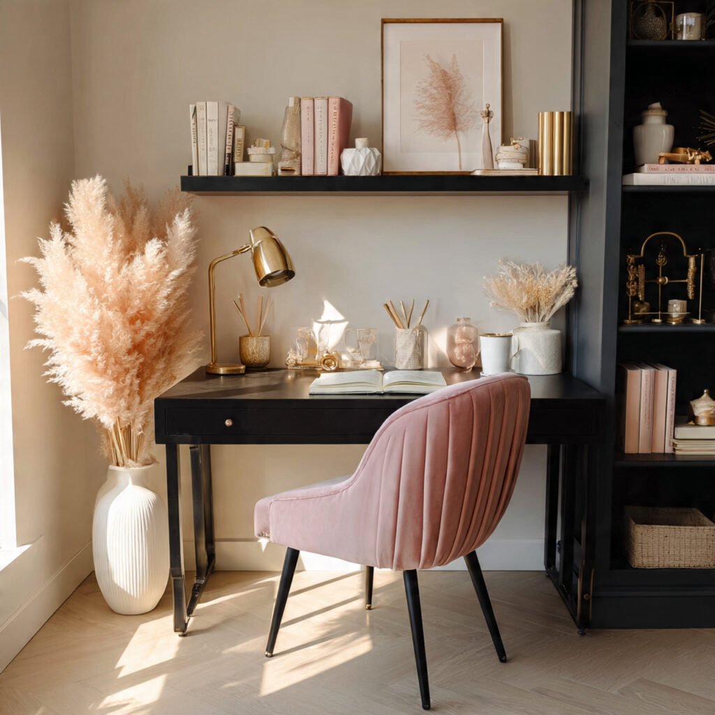 20 Home Office Black Desk Ideas for Every Style and Every Space 17 Black Desk Feminine Home Office Ideas