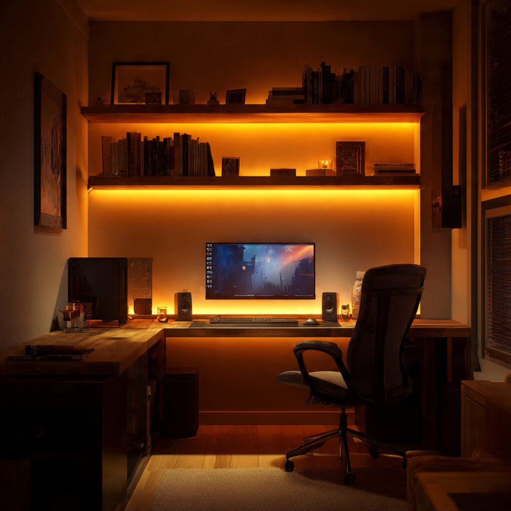20 Home Office Black Desk Ideas for Every Style and Every Space 4 Black Desk With LED Lighting Ideas