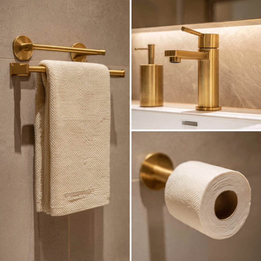 27 Gold Bathroom Decor Ideas for Every Style and Budget 3 Brushed Gold Bathroom Fixtures Ideas