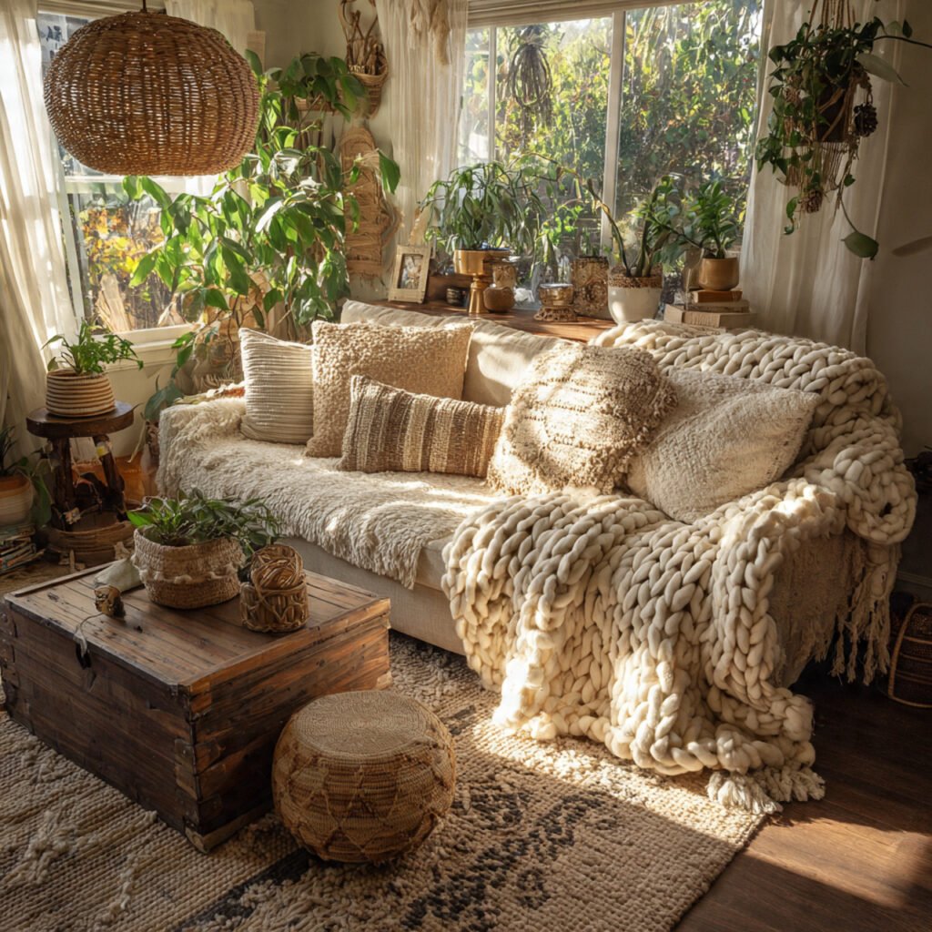 Textured Blanket Styling boho living room decor Ideas