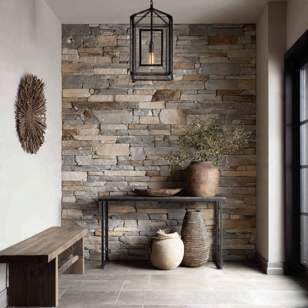 Entryway Stone Wall Ideas