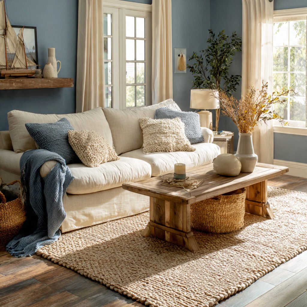 20 Stunning Farmhouse Living Room Colors Ideas for Rustic Style Homes 12 Dusty Blue Cozy Living Room Color Ideas