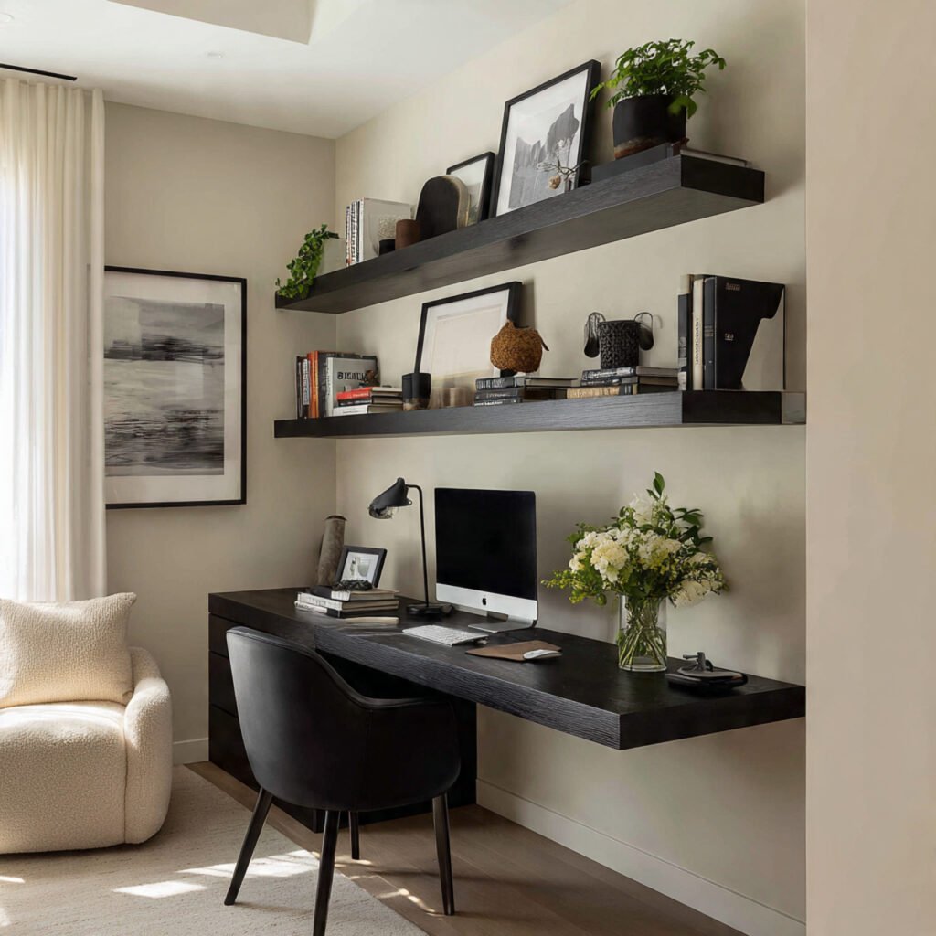20 Home Office Black Desk Ideas for Every Style and Every Space 6 Floating Black Desk Home Office Ideas