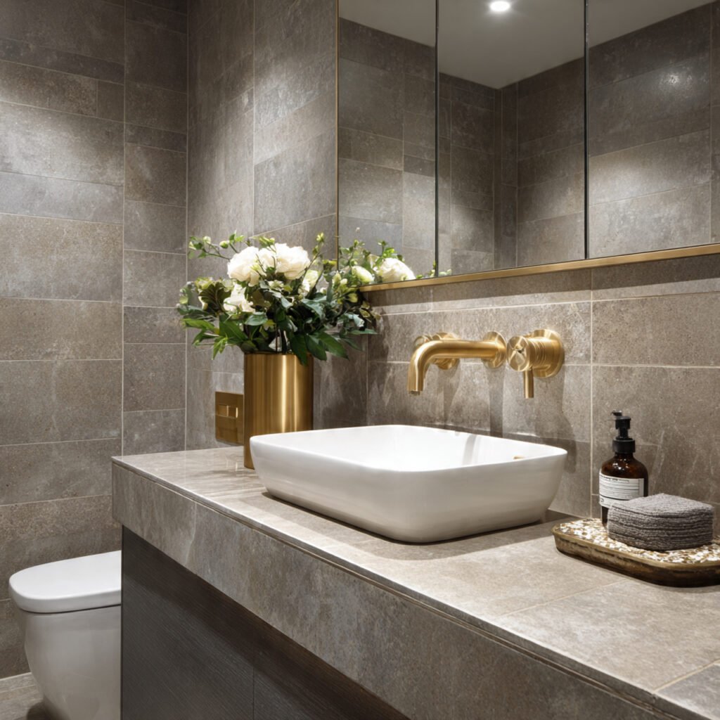 27 Gold Bathroom Decor Ideas for Every Style and Budget 22 Gold and Grey Bathroom Ideas