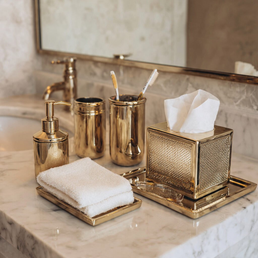 27 Gold Bathroom Decor Ideas for Every Style and Budget 2 Gold Bathroom decor Accessories Ideas