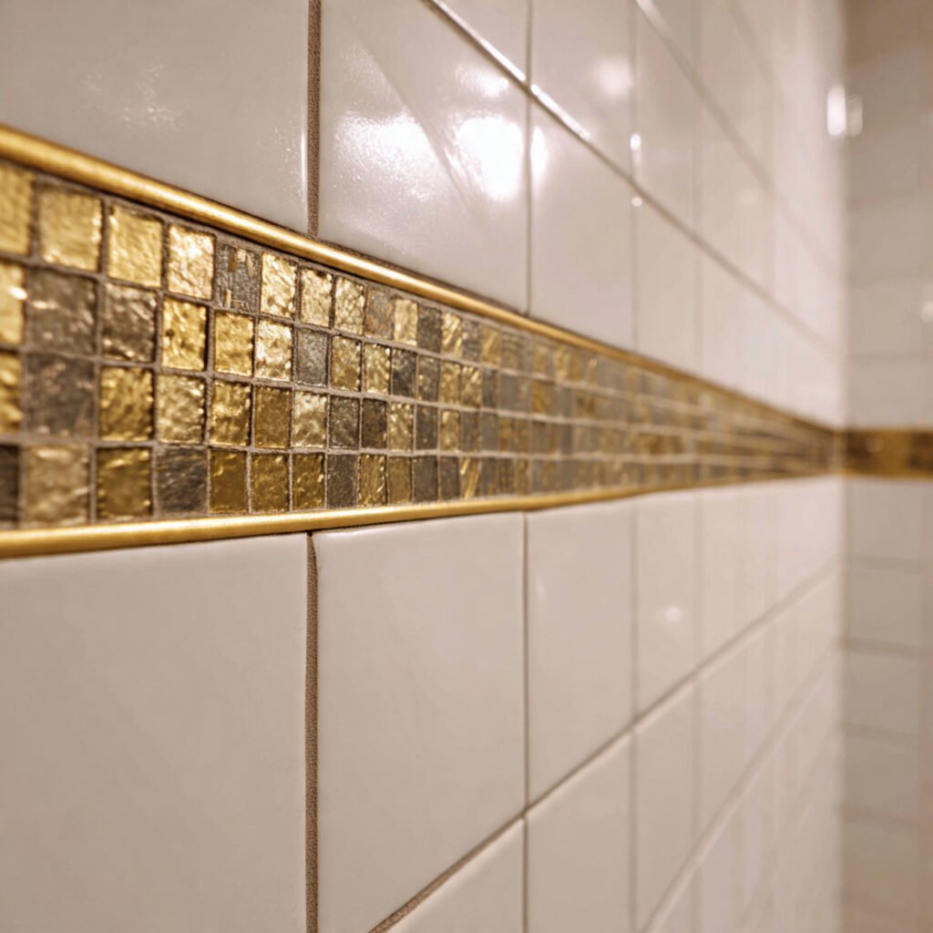 27 Gold Bathroom Decor Ideas for Every Style and Budget 24 Gold Bathroom Decor Tile Accent Ideas