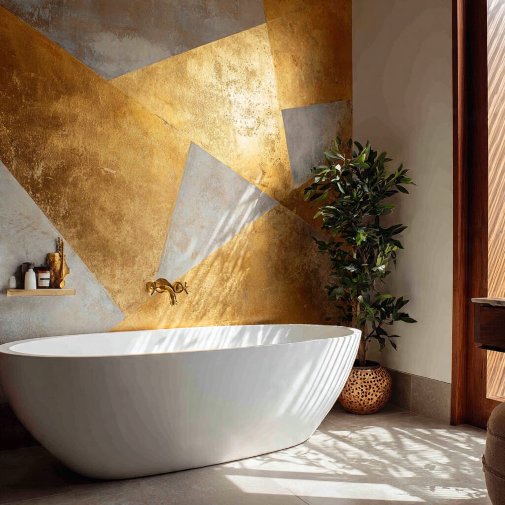 27 Gold Bathroom Decor Ideas for Every Style and Budget 19 Gold Leaf Bathroom Wall Decor Ideas