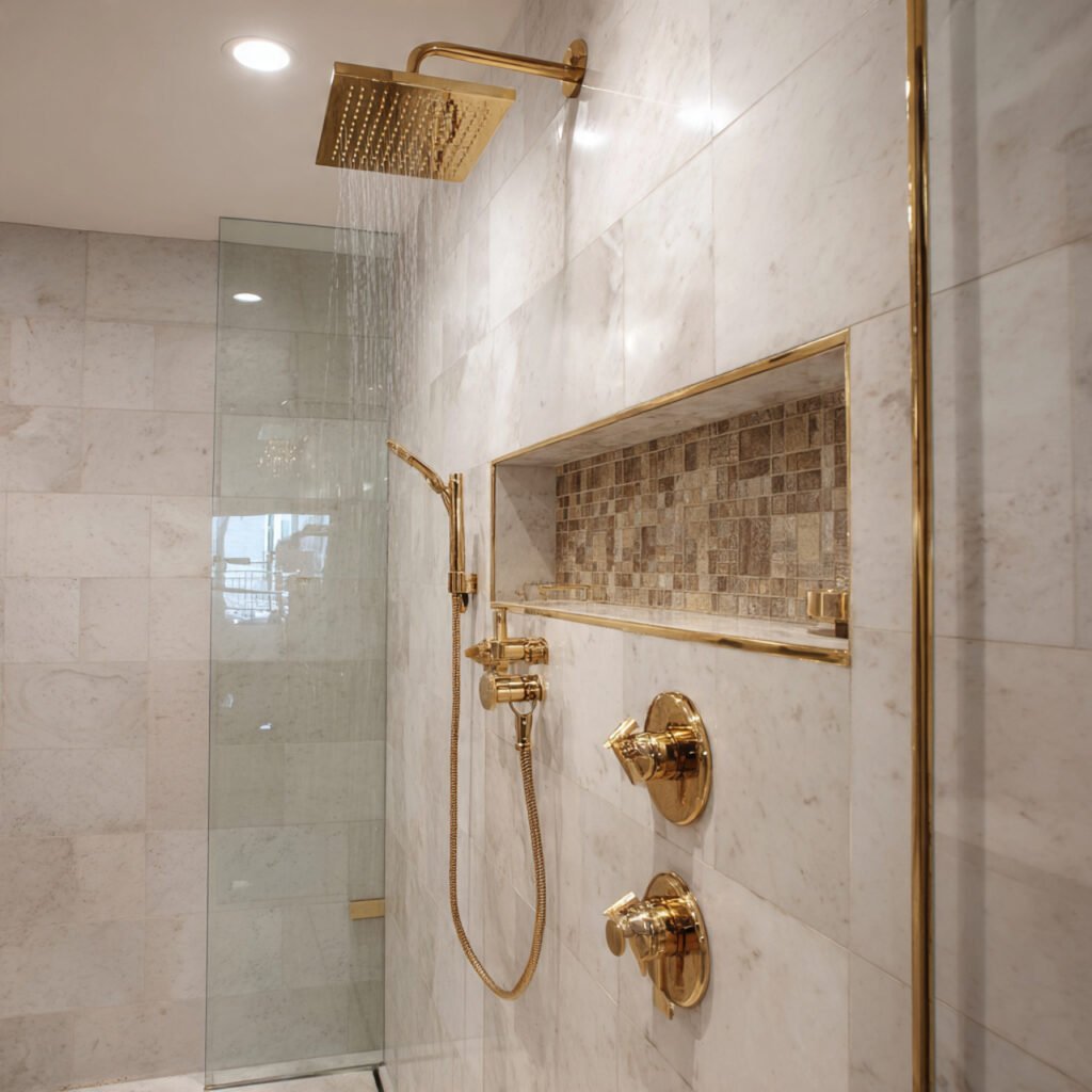 27 Gold Bathroom Decor Ideas for Every Style and Budget 13 Gold Shower Fixtures Ideas