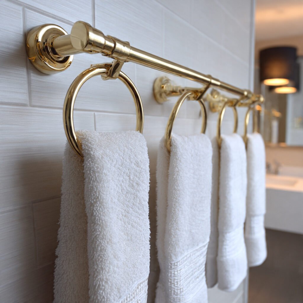 27 Gold Bathroom Decor Ideas for Every Style and Budget 12 Gold Towel Bar and Ring Ideas