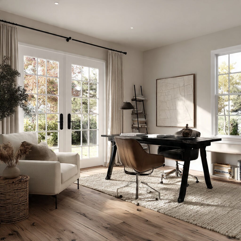 20 Home Office Black Desk Ideas for Every Style and Every Space 19 Home Office Black Desk Open Concept Ideas